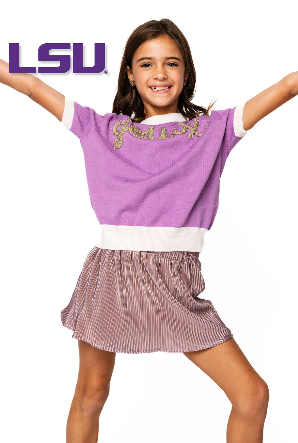 Kids Geaux Short Sleeve Glitter Script Sweater