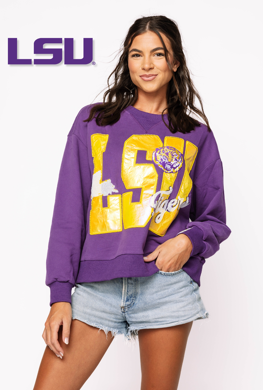 Licensed LSU Metallic Word With Icons Sweatshirt