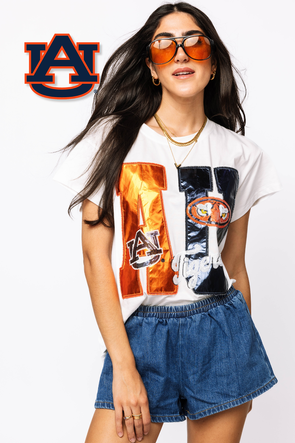 Licensed Auburn Metallic Word with Icons Tee