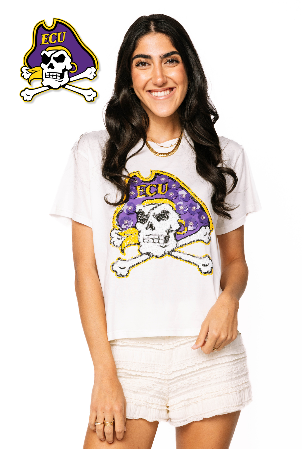 Licensed Sample - ECU Mascot Sequin Flower Tee