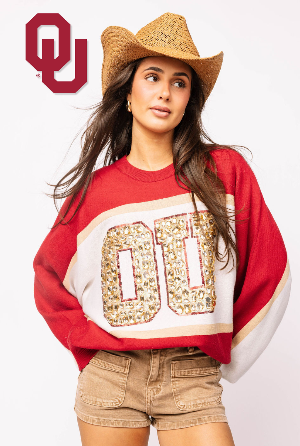 Licensed Sample - Oklahoma Colorblock Jewel Letter Sweater