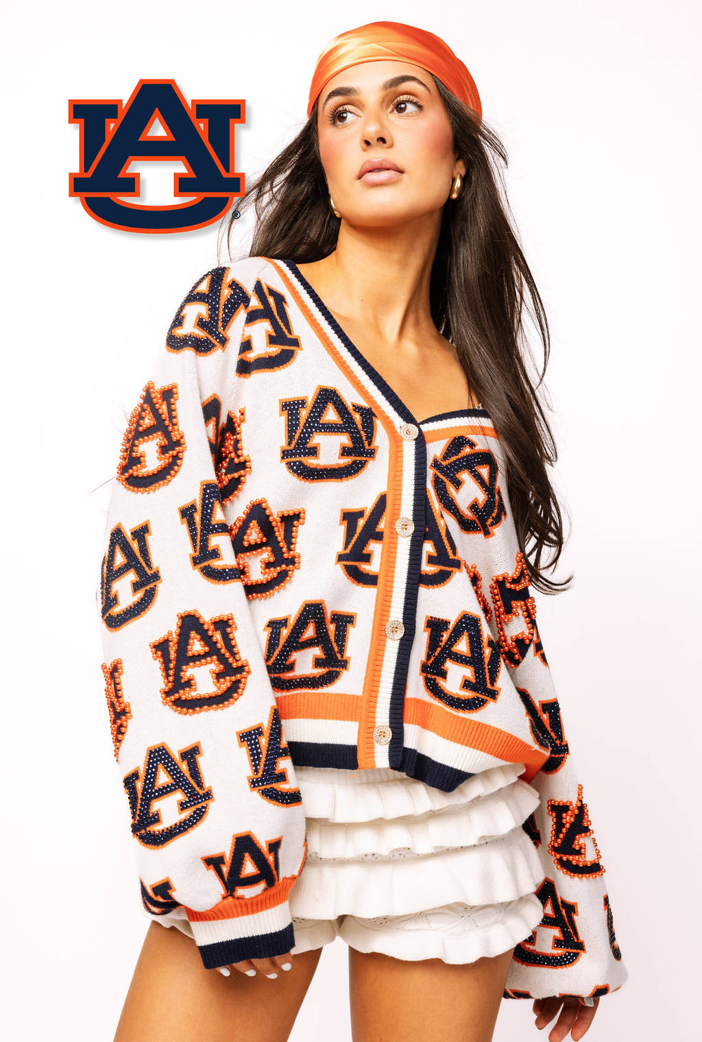 Licensed Auburn Knit In Mascot Rhinestone Cardigan