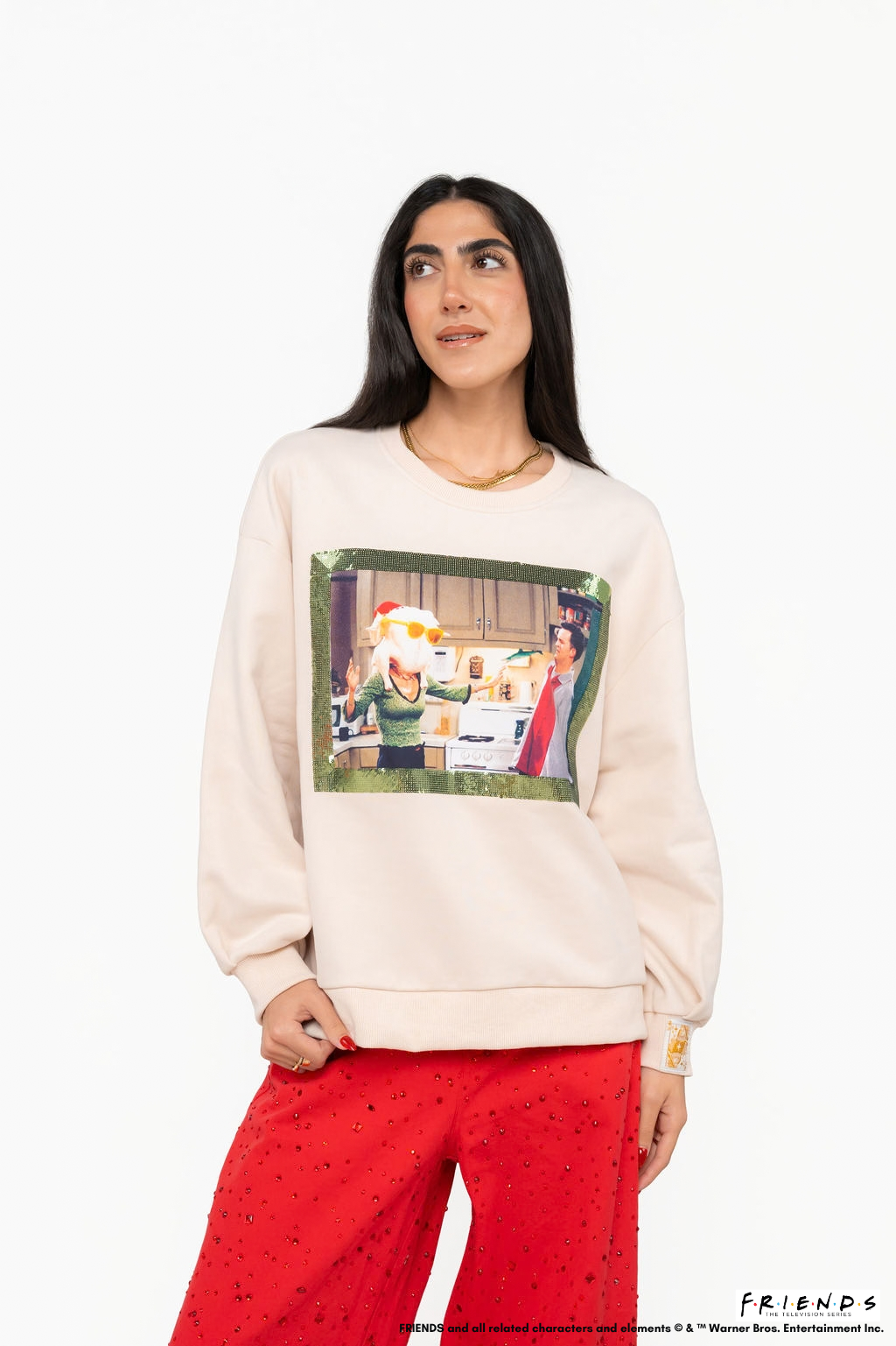 Licensed Beige Monica Turkey Head Sweatshirt