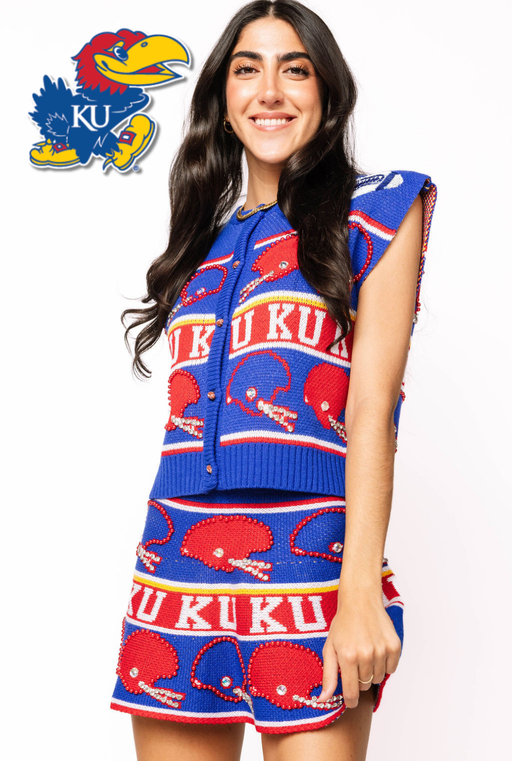 Licensed Sample - Kansas Vintage Football Helmet Stripe Vest and Skirt Set