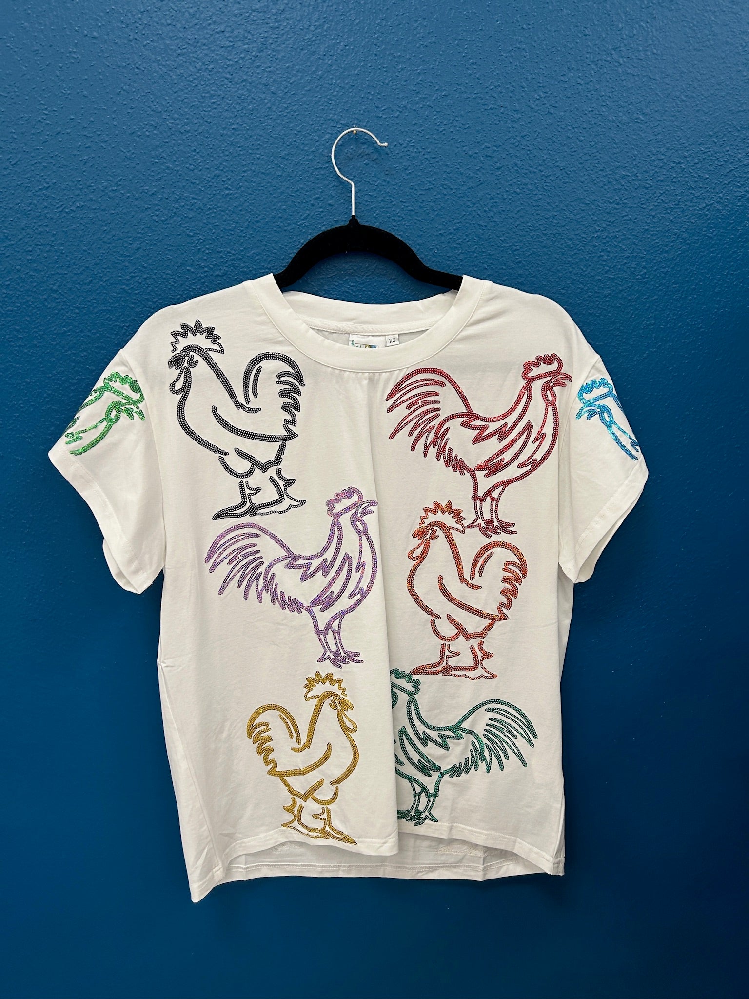 SAMPLE- WHITE & RAINBOW CHICKEN TEE