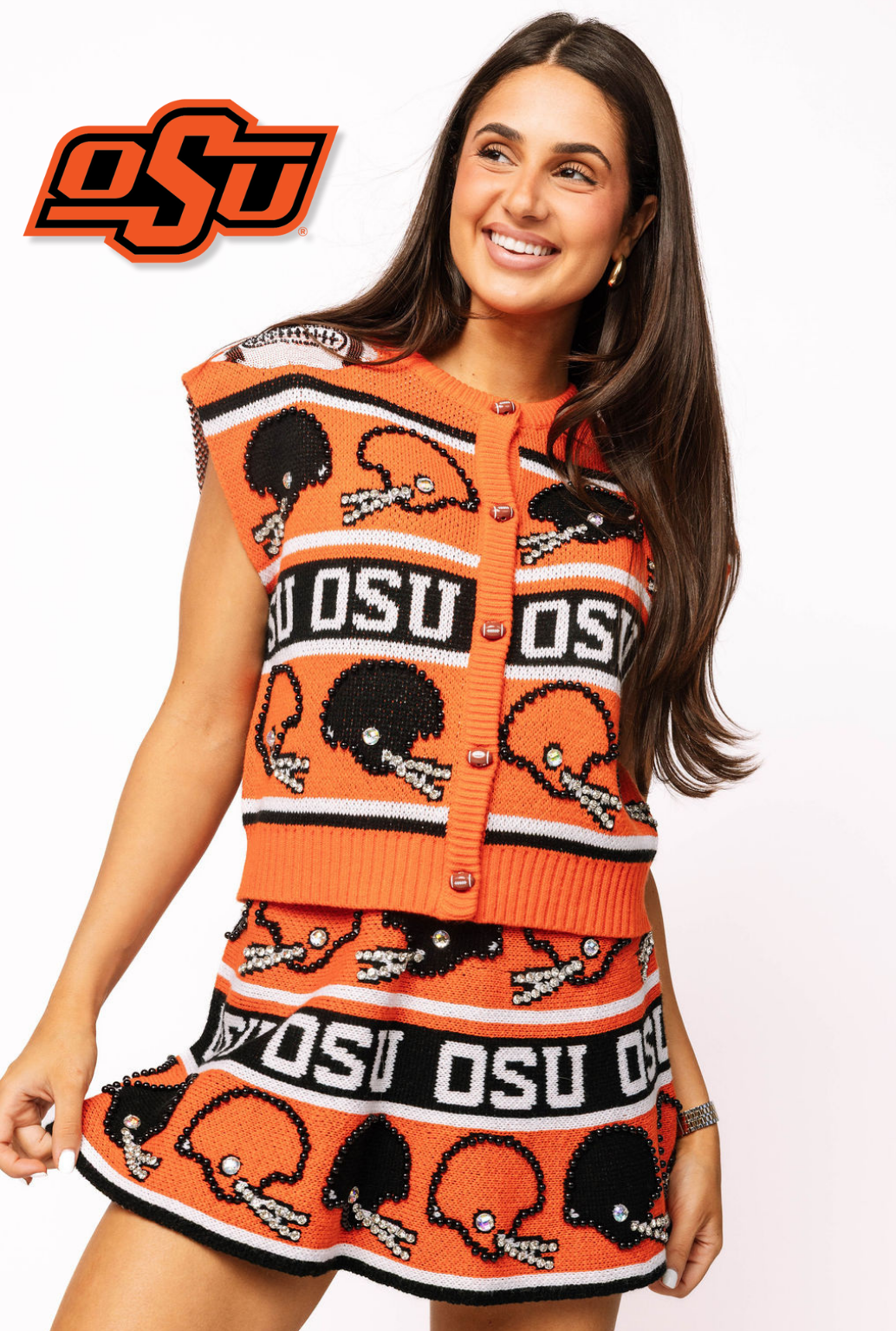 Licensed Sample - OK State Vintage Football Helmet Stripe Vest and Skirt Set