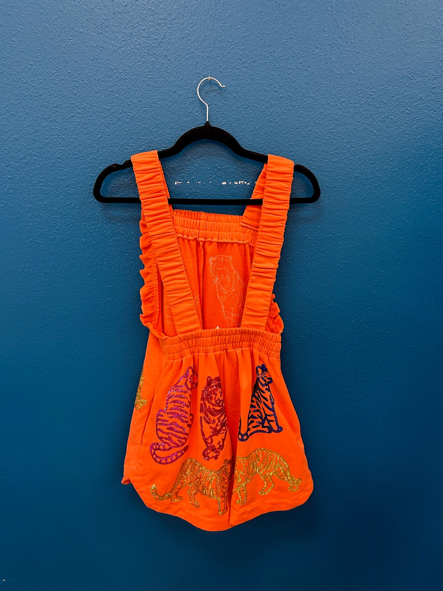 SAMPLE- ORANGE & RAINBOW TIGER RUFFLE ROMPER