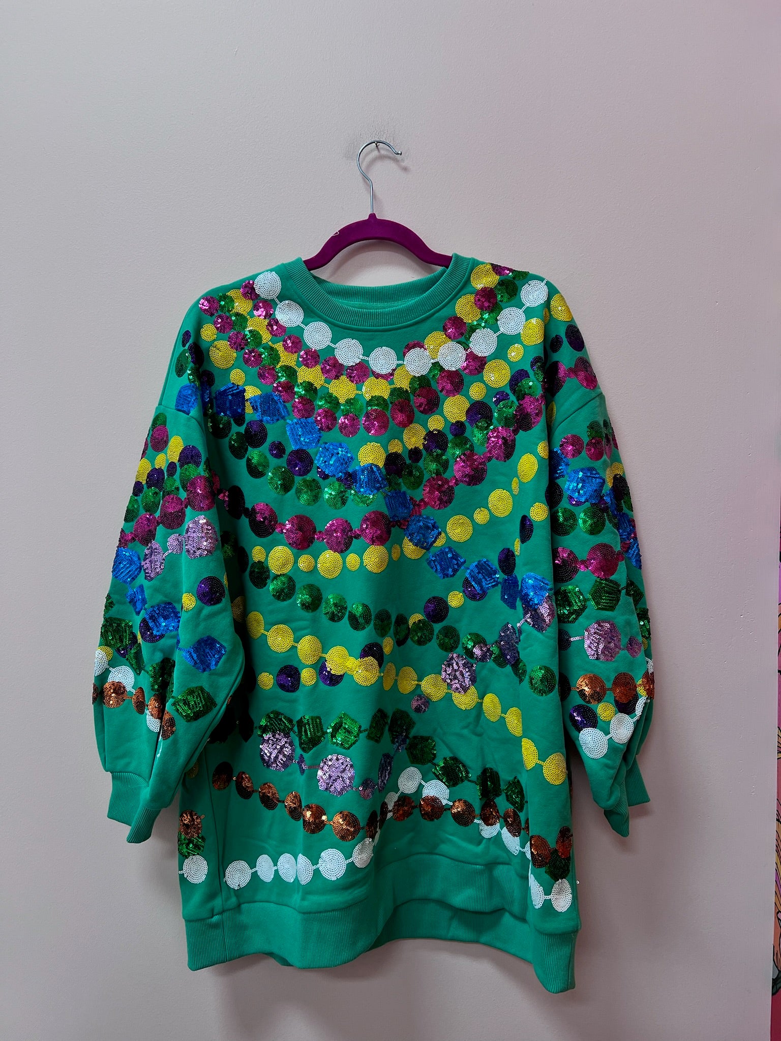 SAMPLE- GREEN MEGA BEAD SWEATSHIRT DRESS