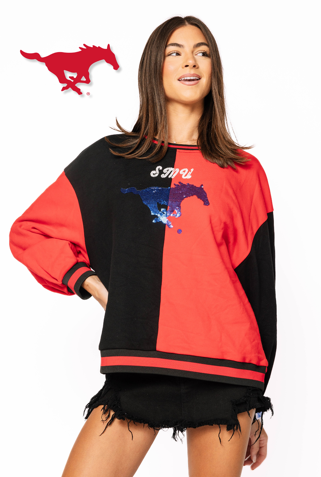Licensed Sample - SMU Black Colorblock Sweatshirt
