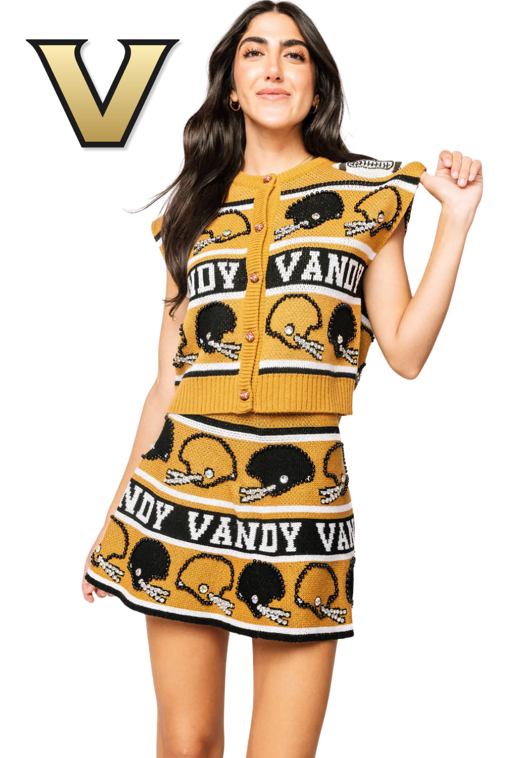 Licensed Sample - Vanderbilt Vintage Football Helmet Stripe Vest and Skirt Set