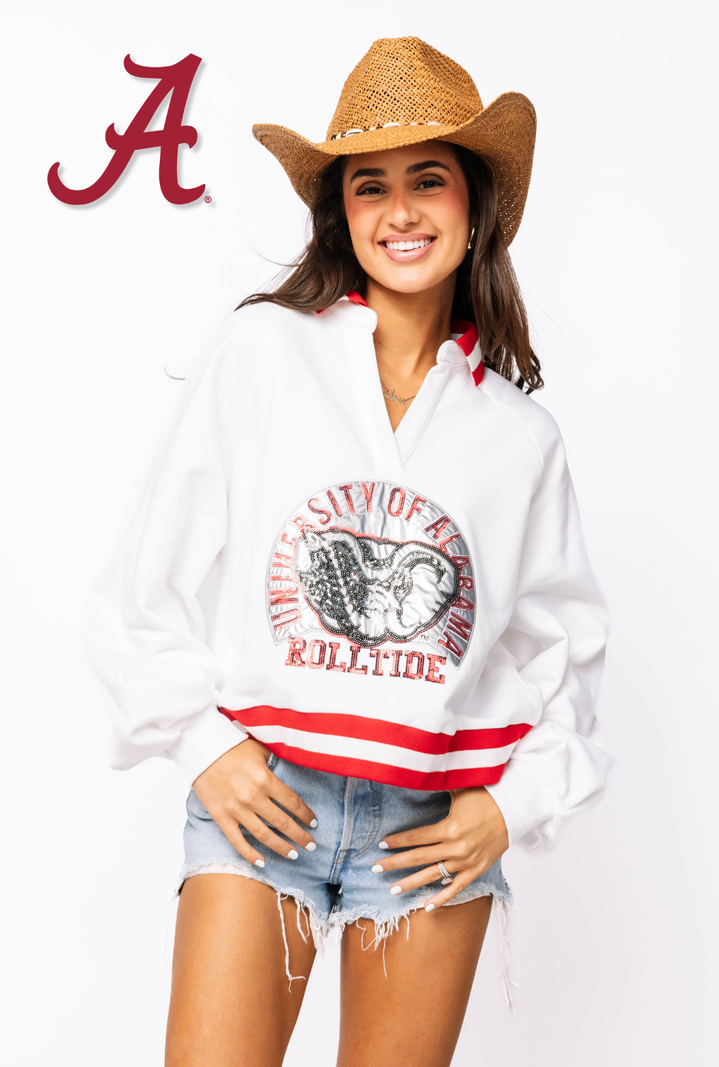 Licensed Sample - Alabama Striped Collar Circular Mascot Sweatshirt