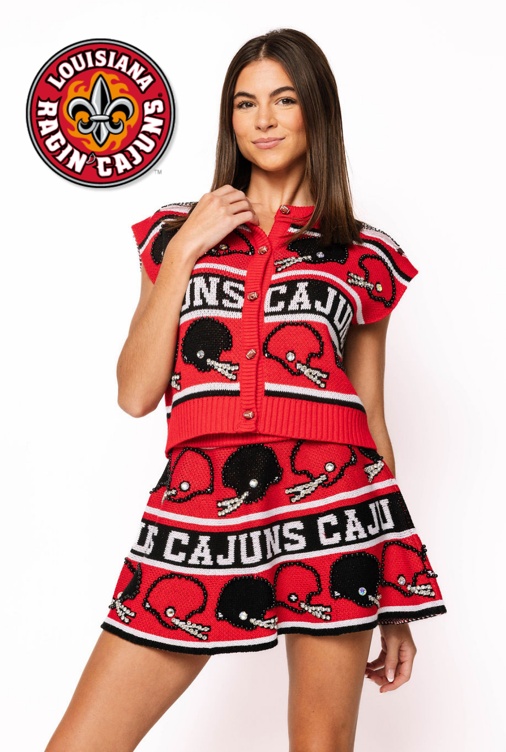 Licensed Sample - ULL Vintage Football Helmet Stripe Vest and Skirt Set