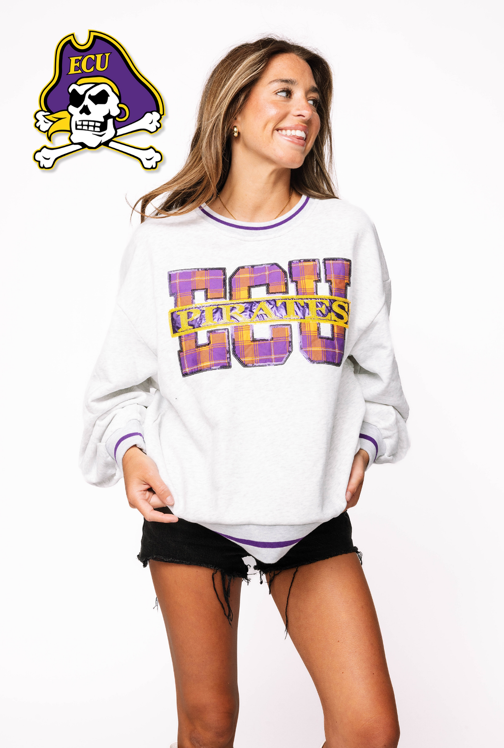 Licensed Sample - ECU Plaid Letter Sweatshirt