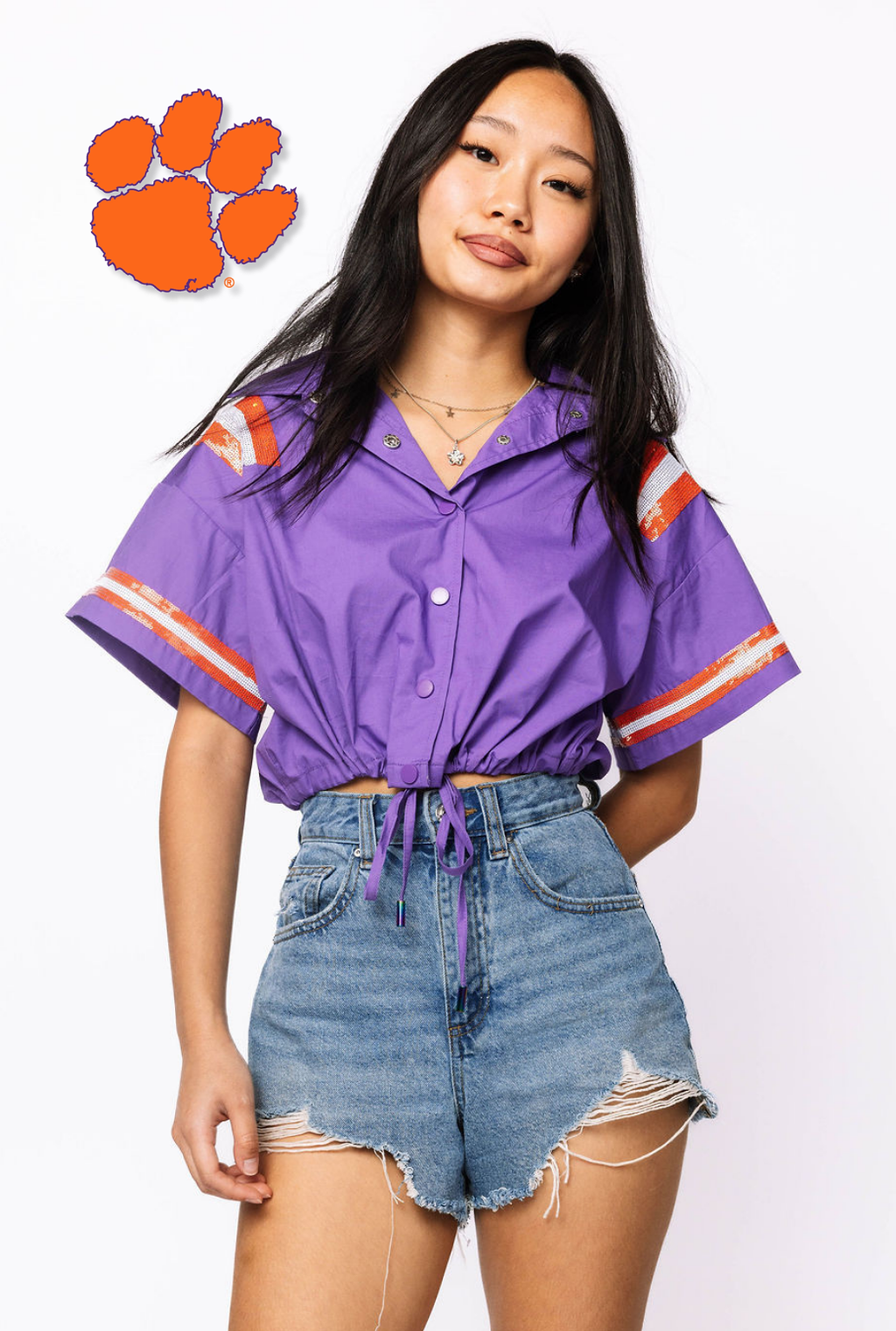 Licensed Sample -Clemson Cotton Tie Bottom Jersey Top