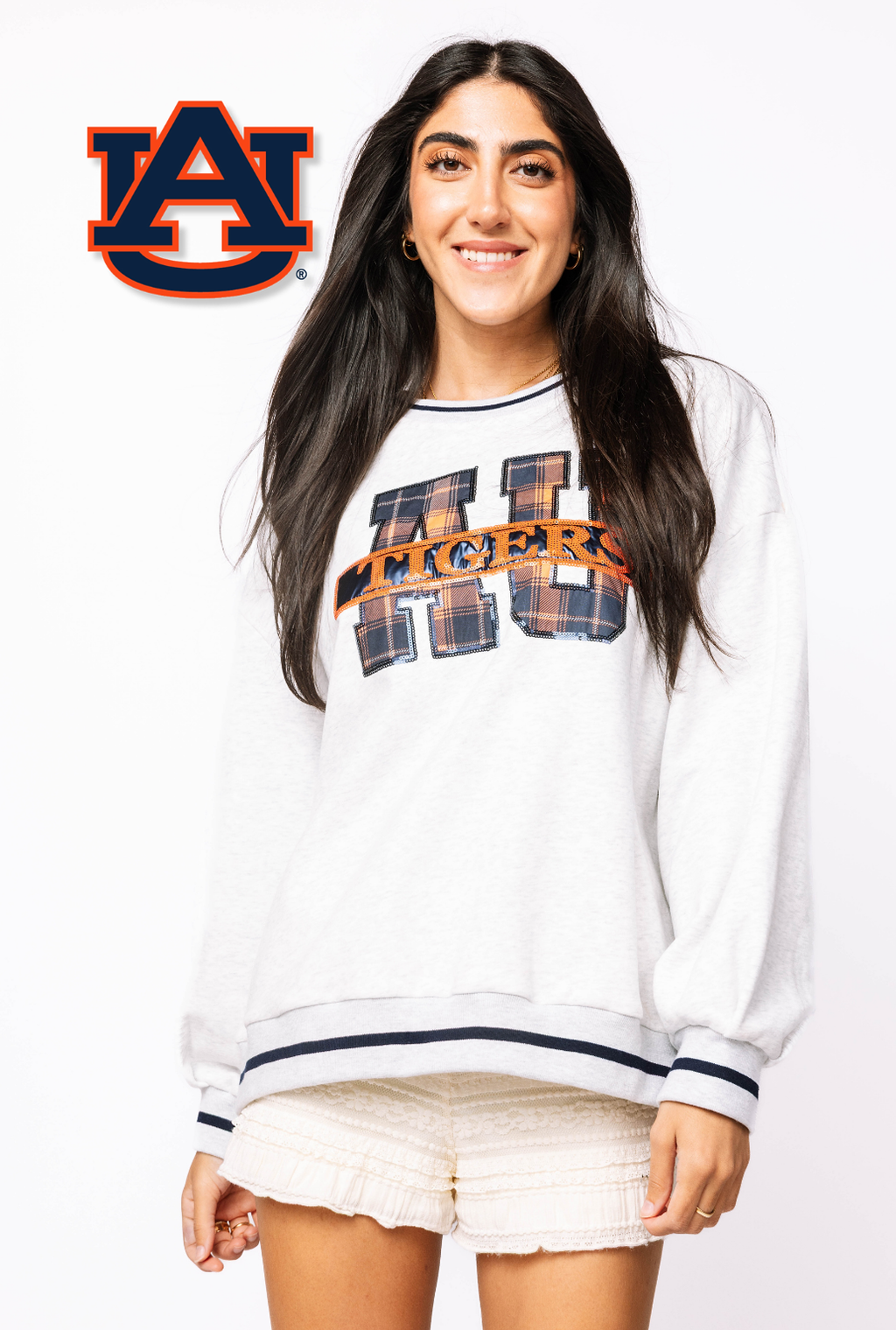 Licensed Sample - Auburn Plaid Letter Sweatshirt