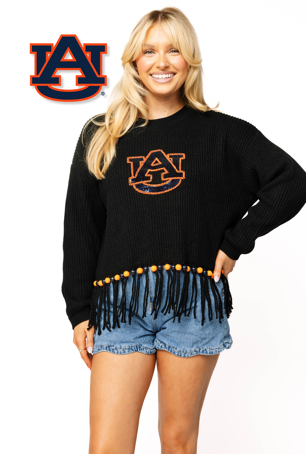 Licensed Sample - Auburn Fringe Bead LS Sweater
