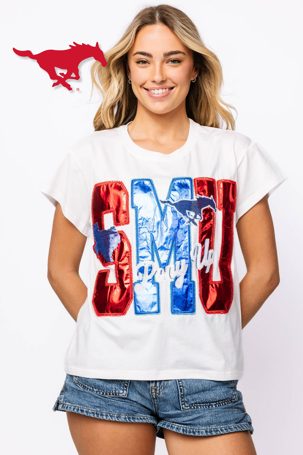 Licensed SMU Metallic Word with Icons Tee
