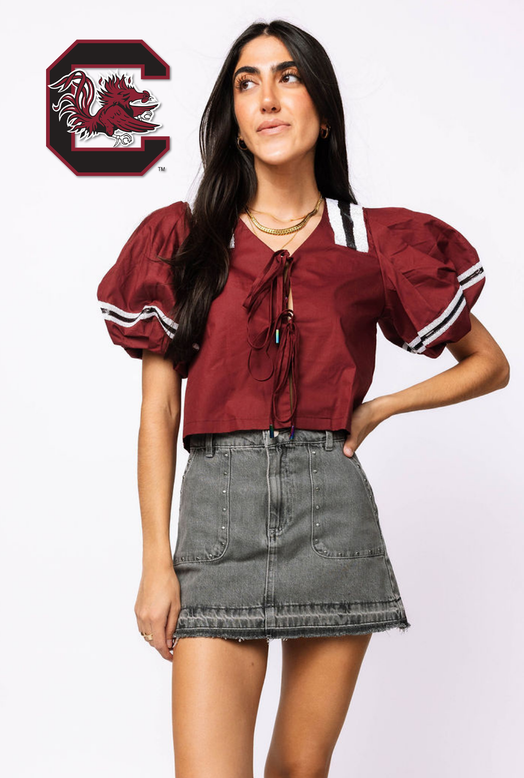 Licensed Sample - South Carolina Cotton Tie Front Jersey Top