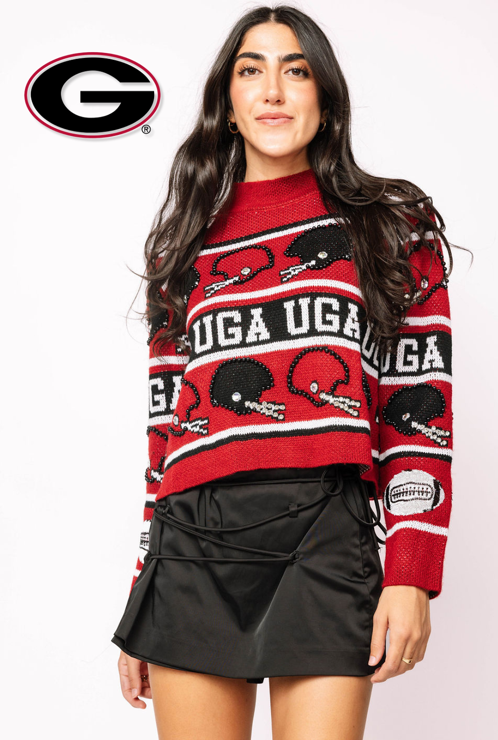 Licensed Sample - UGA Vintage Football Helmet Stripe Turtle Neck Sweater