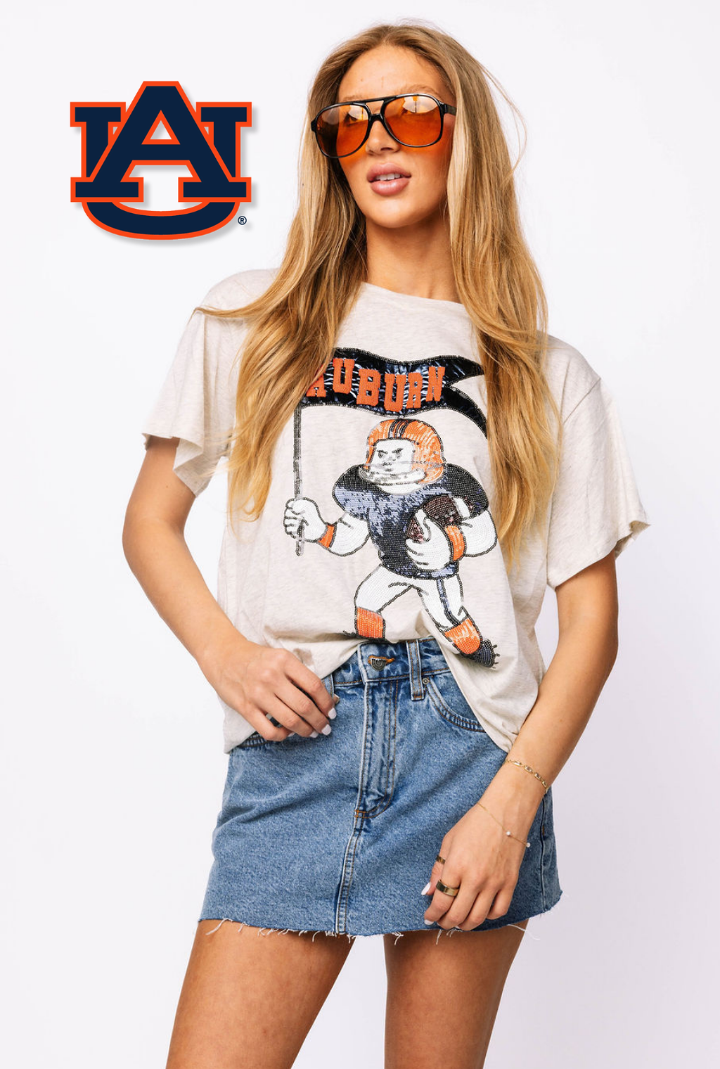Licensed Sample - Auburn Football Player with Flag Tee
