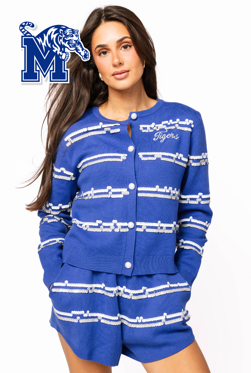 Licensed Sample - Memphis Full Sequin Skinny Stripe Cardigan/Short SET