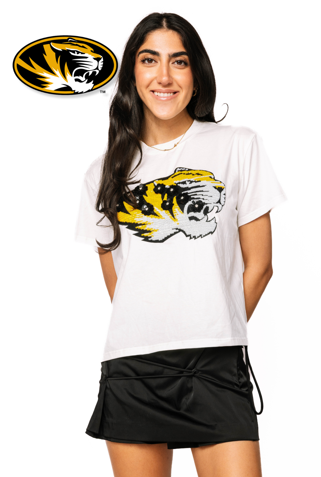 Licensed Sample - Mizzou Mascot Sequin Flower Tee