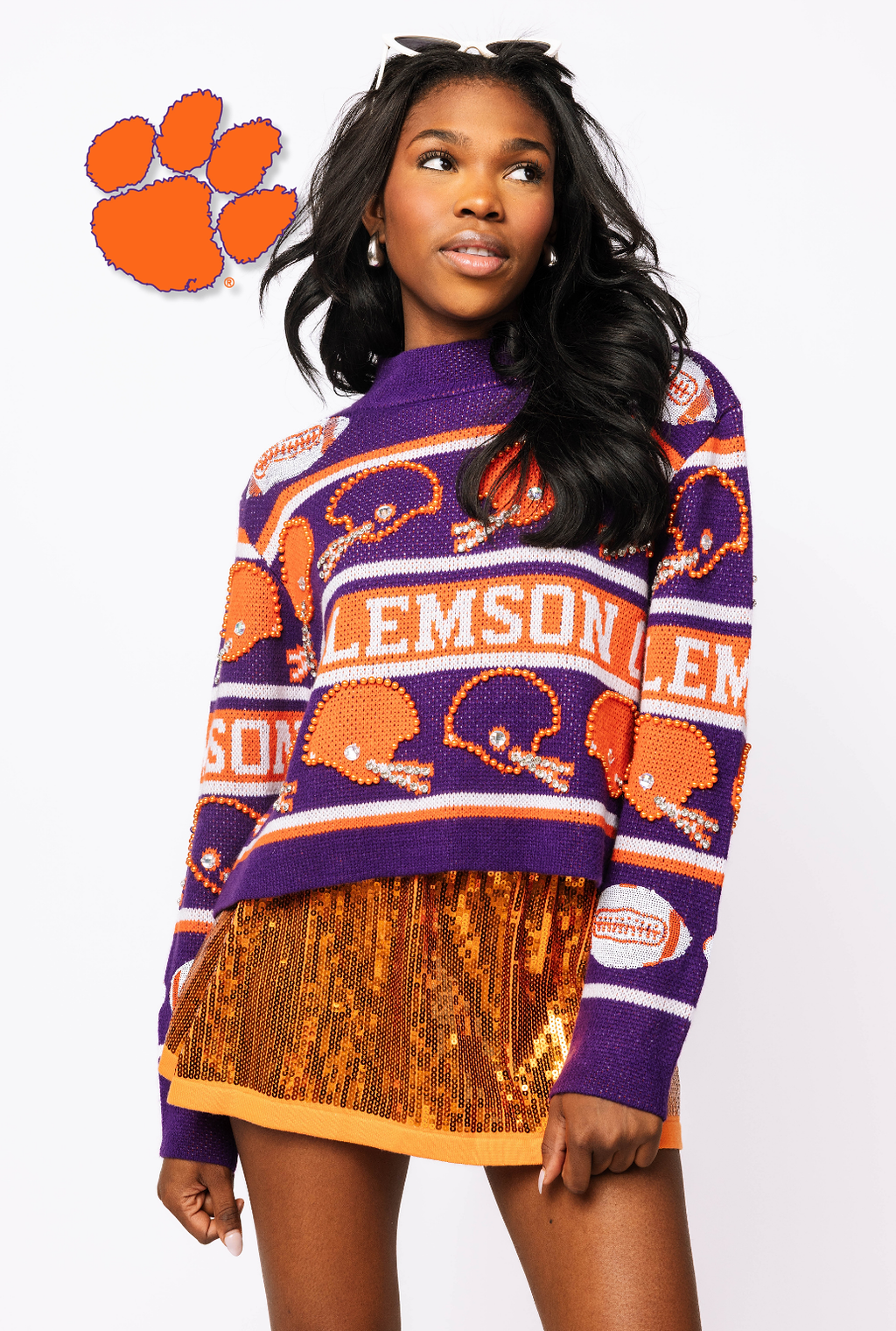 Licensed Sample - Clemson Vintage Football Helmet Stripe Turtle Neck Sweater