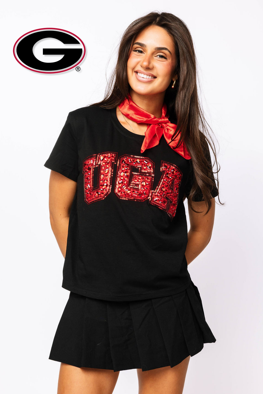Licensed 'UGA' Black with Multi Jewel Letter Tee
