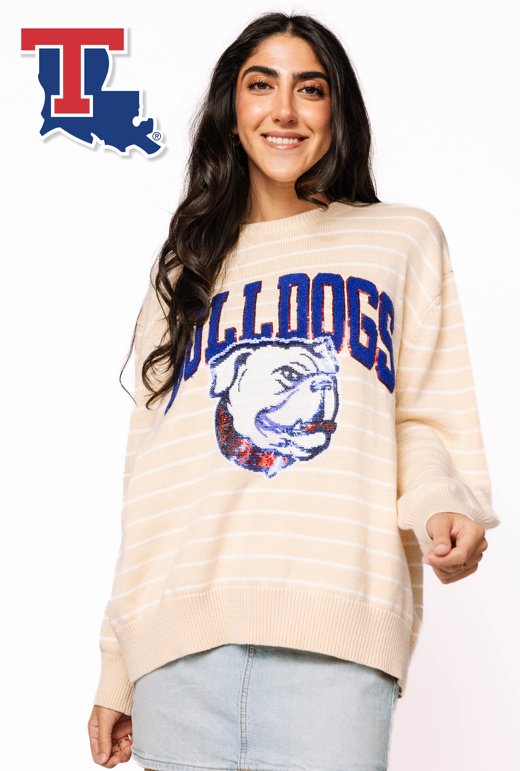 Licensed Sample - LA Tech Beige Stripe Vintage Team Sweater