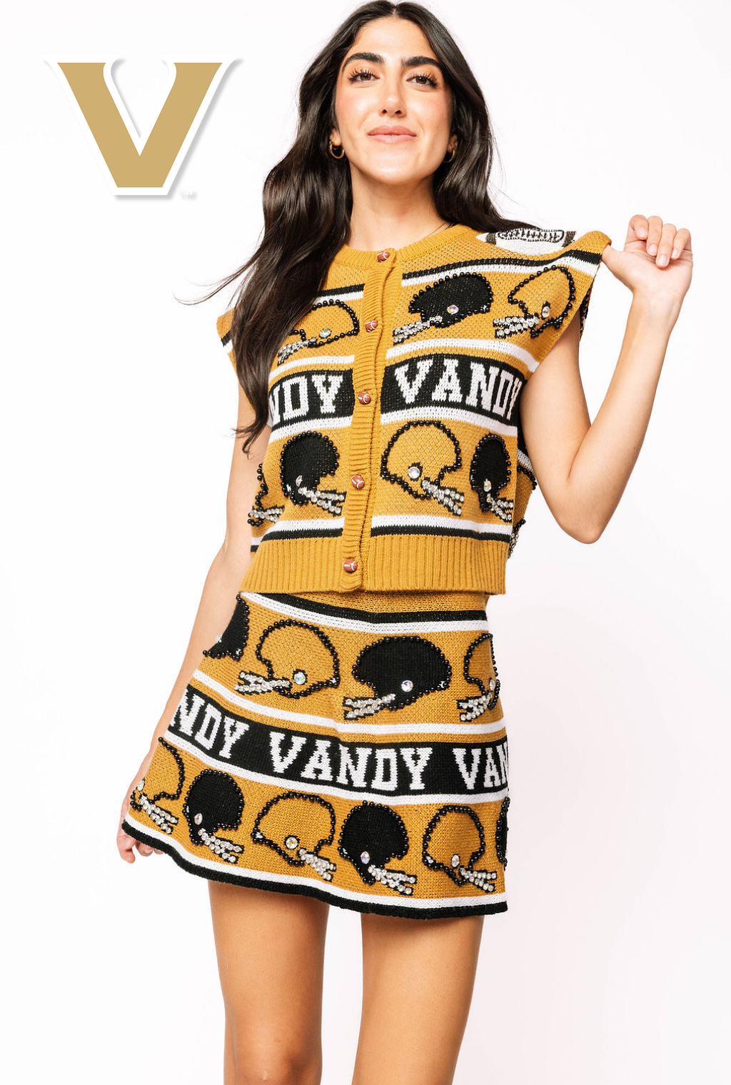 Licensed Sample - Vanderbilt Vintage Football Helmet Stripe Vest and Skirt Set