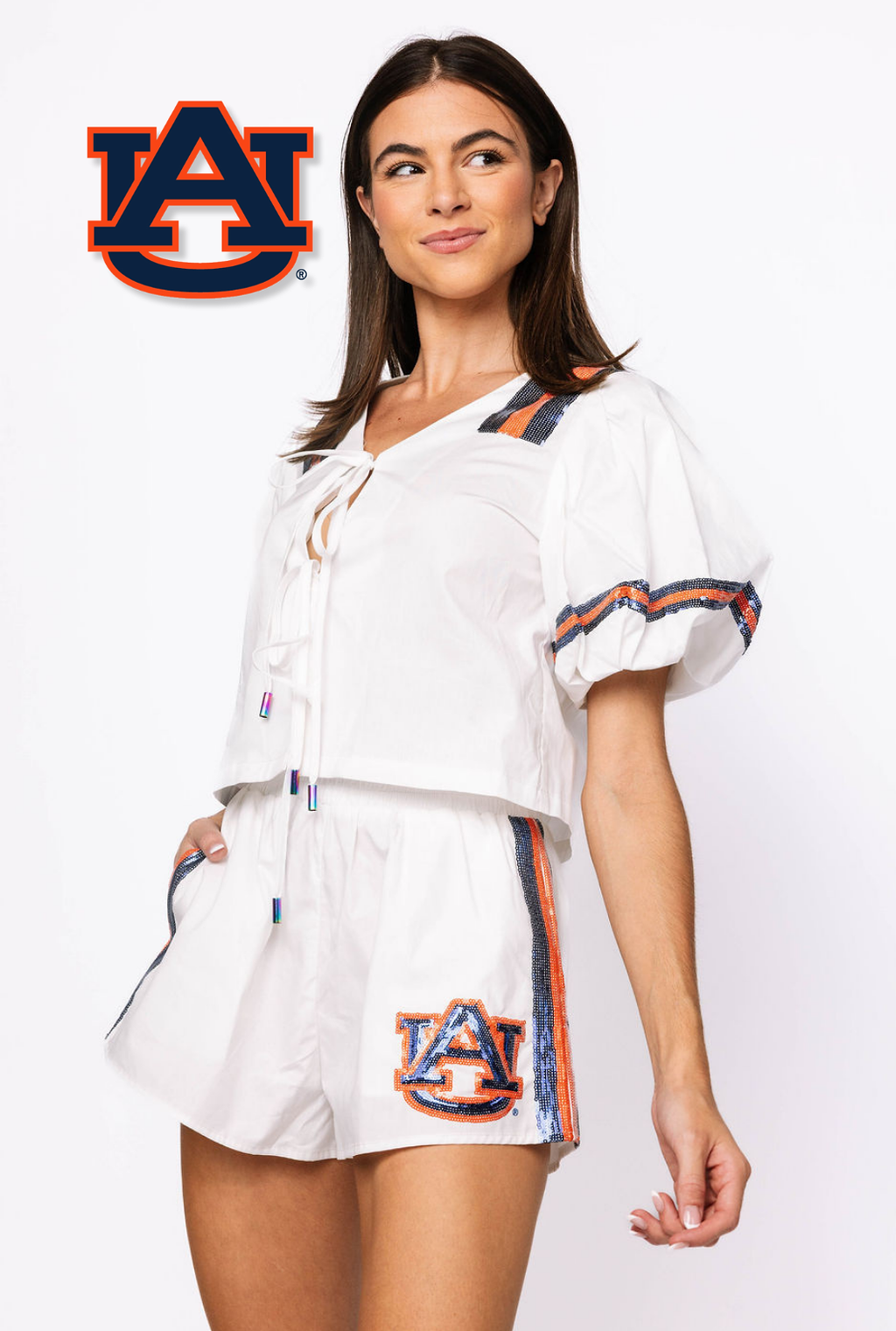 Licensed Sample - Auburn Cotton Tie Front Jersey Top and Shorts Set