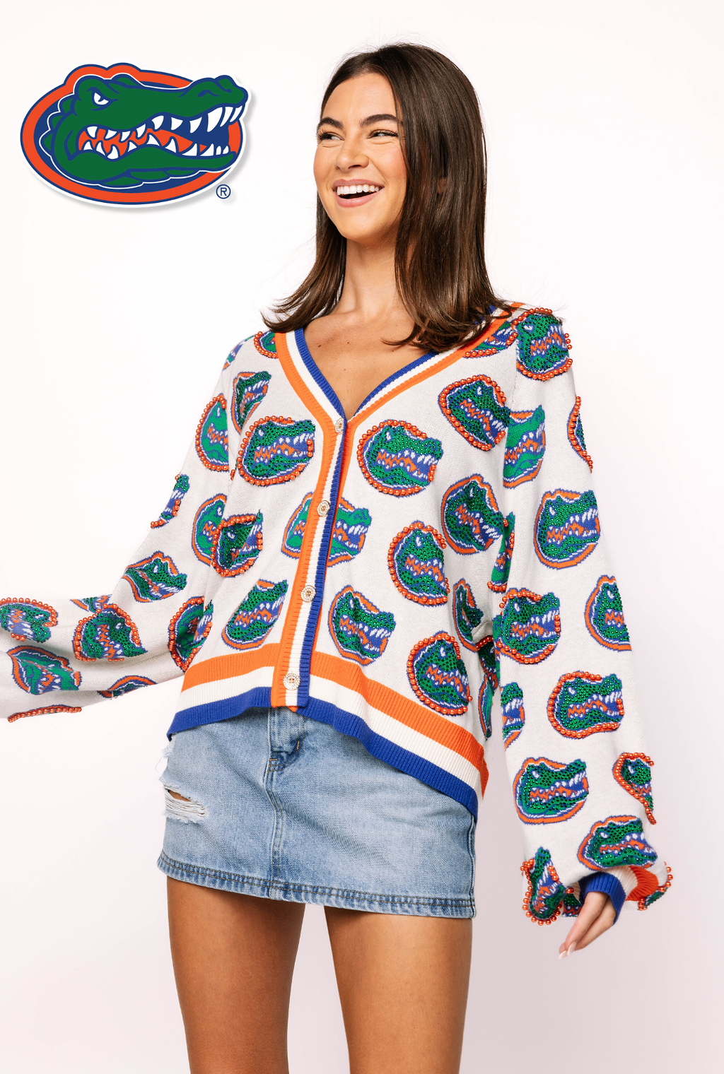 Licensed Florida Knit In Mascot Rhinestone Cardigan
