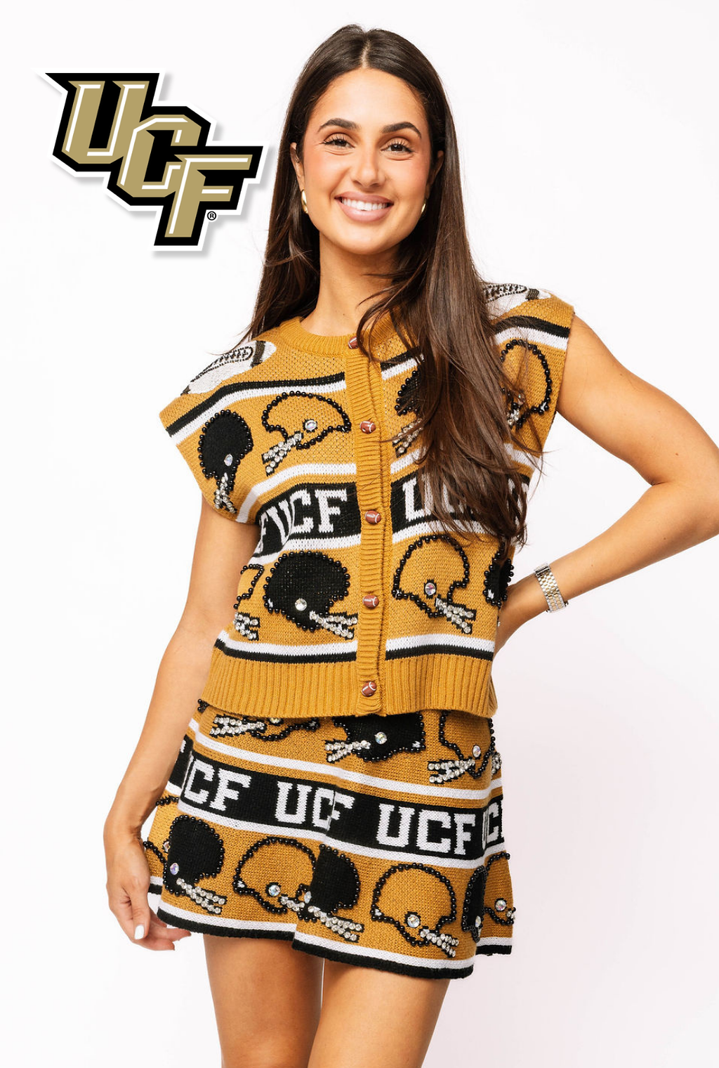 Licensed Sample - UCF Vintage Football Helmet Stripe Vest and Skirt Set