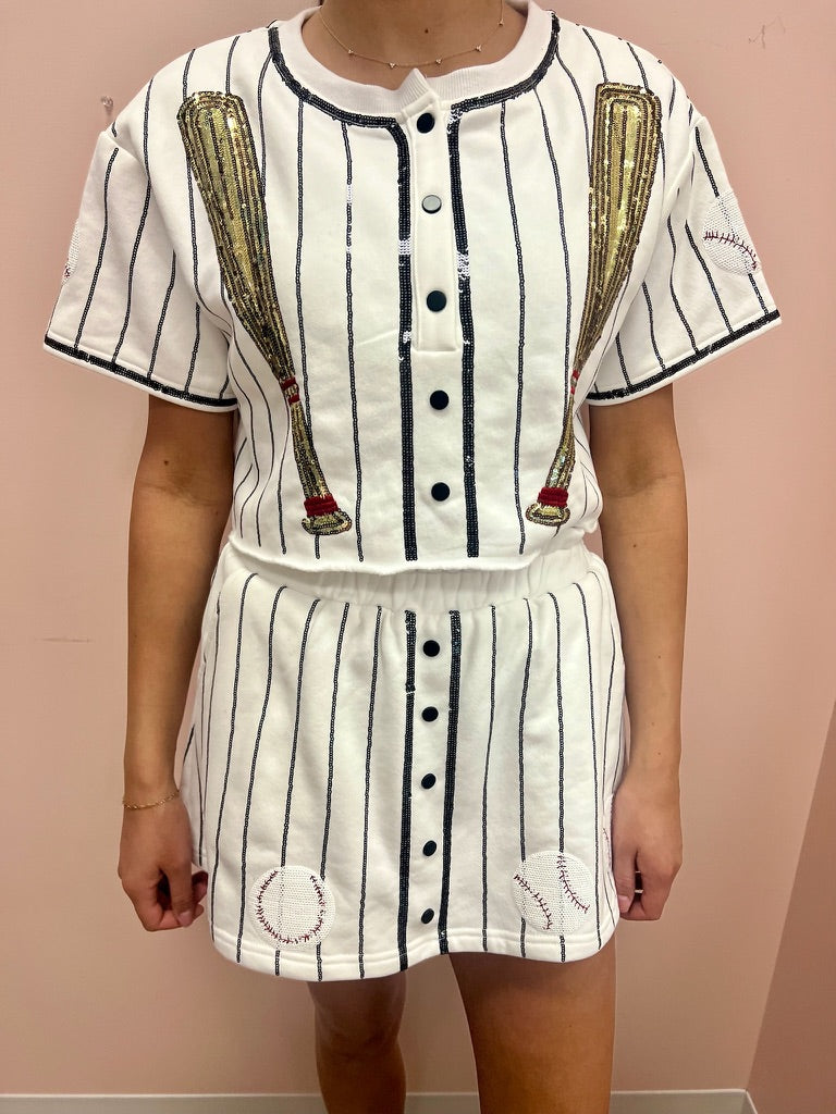 SAMPLE- Black & White Pinstripe Baseball Top/Skort SET