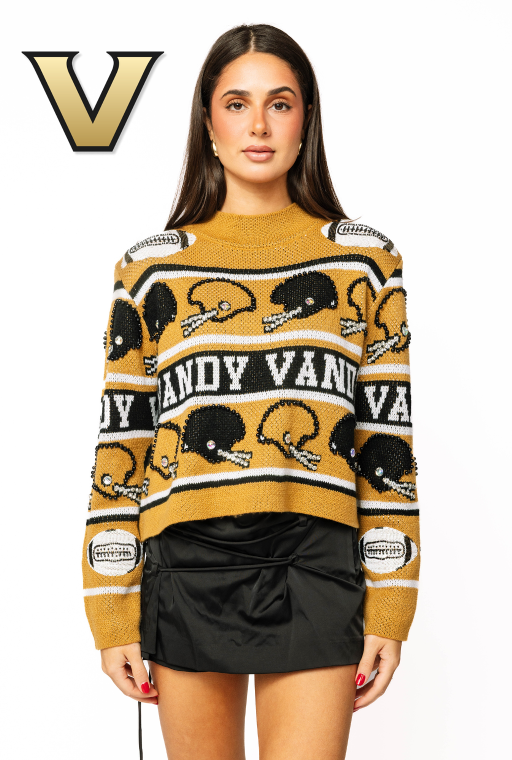 Licensed Sample - Vanderbilt Vintage Football Helmet Stripe Turtle Neck Sweater