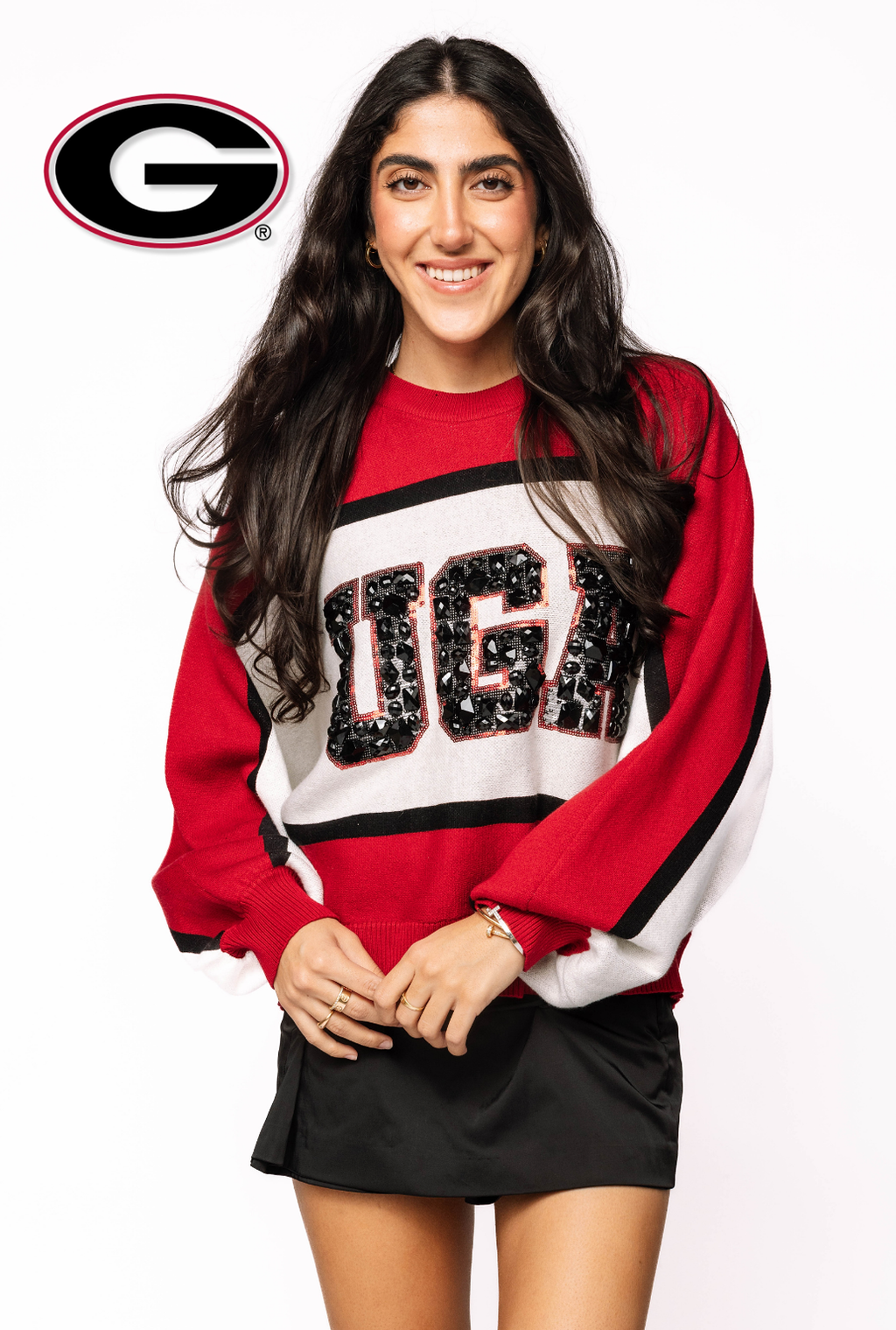 Licensed Sample - UGA Colorblock Jewel Letter Sweatshirt