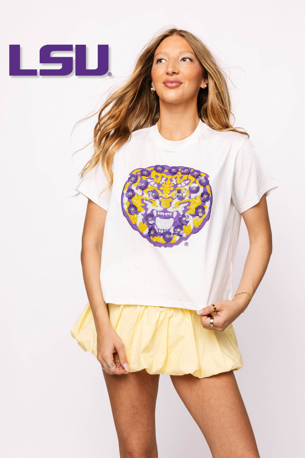 Licensed LSU Mascot Sequin Flower Tee