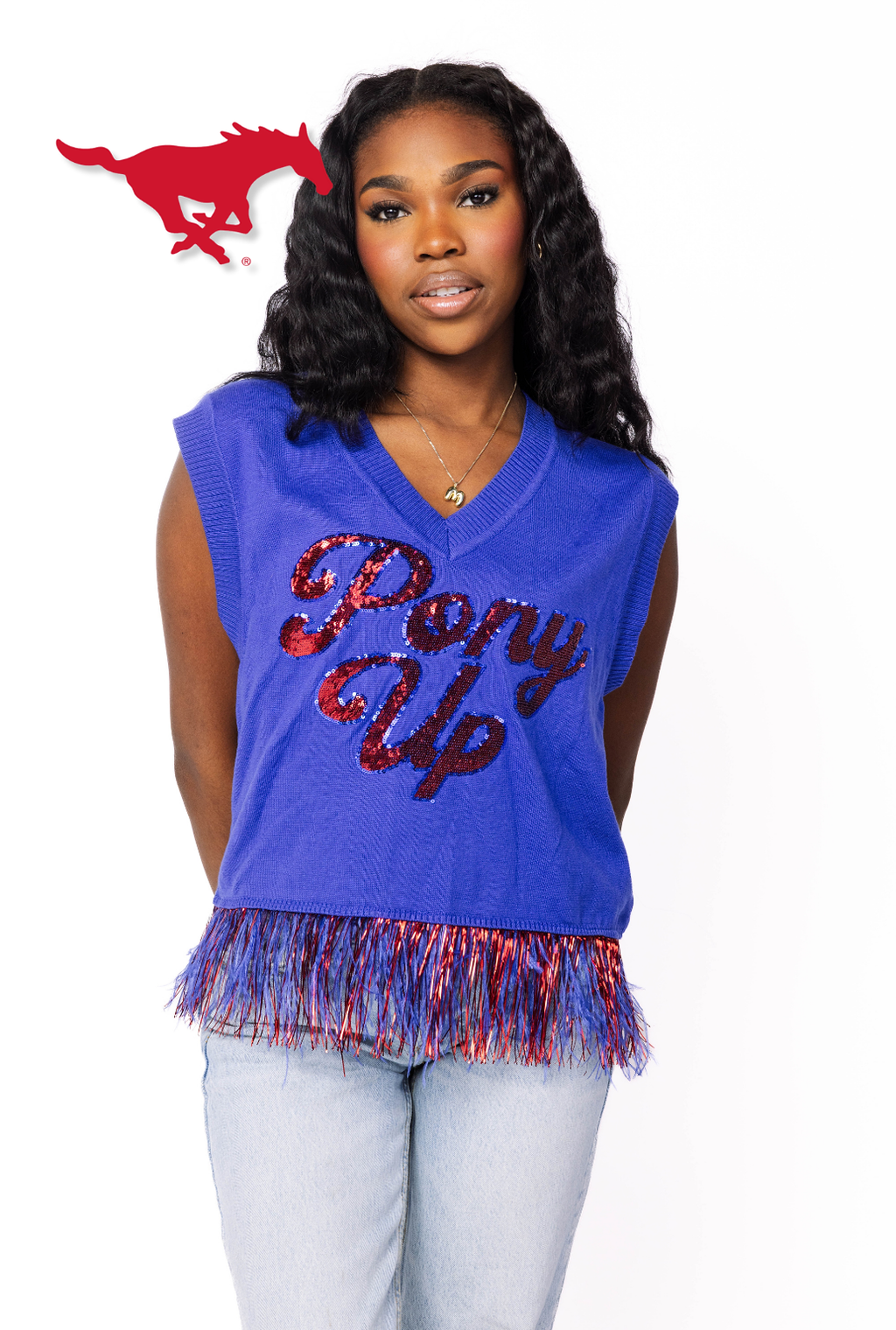 Licensed Sample - SMU Feather Bottom Tank Sweater
