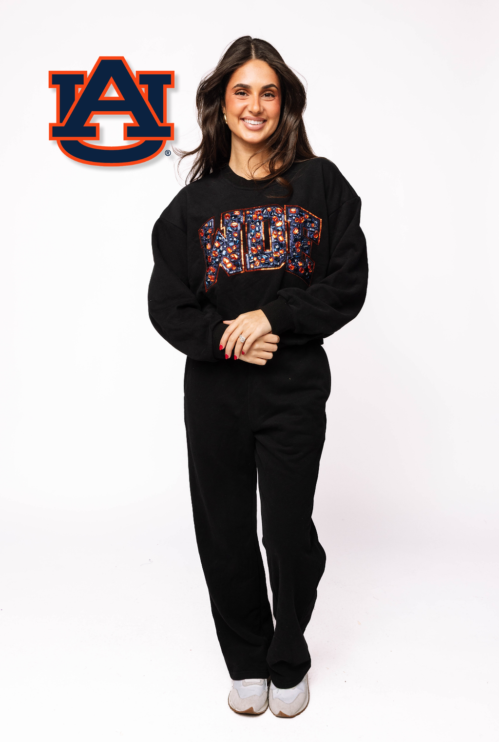 Licensed Sample - Auburn Black W/ Multi Jewel Letter Sweatshirt/Pant SET