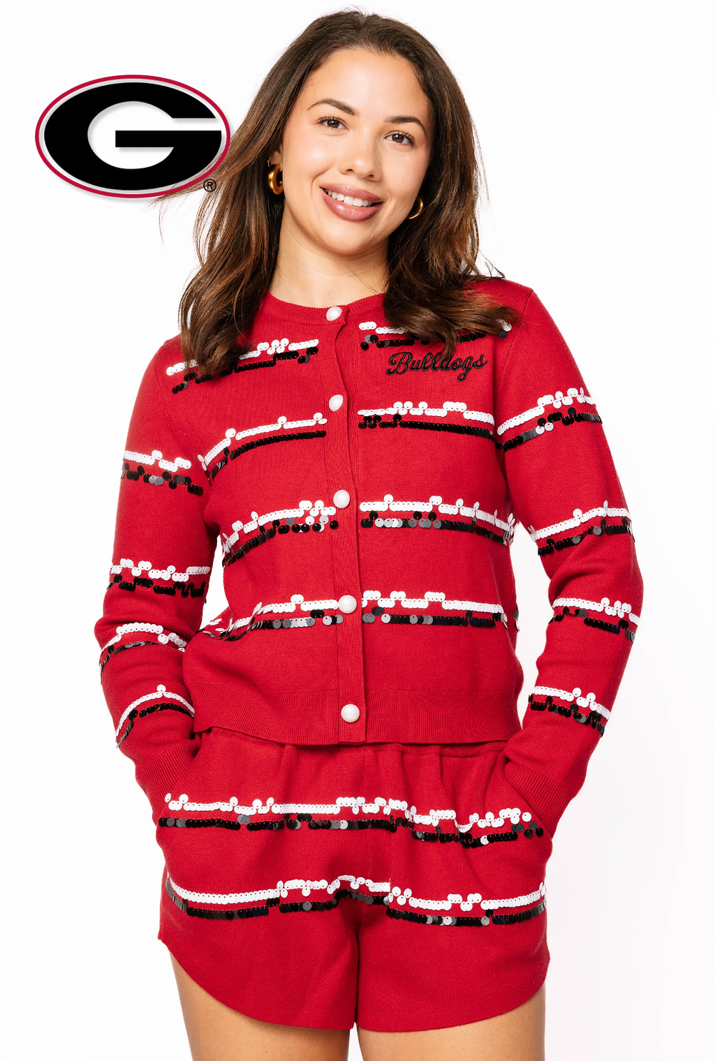 Licensed Sample - Georgia Full Sequin Skinny Stripe Cardigan/Short SET