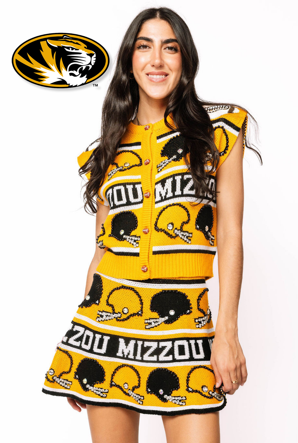 Licensed Sample - Mizzou Vintage Football Helmet Stripe Vest and Skirt Set