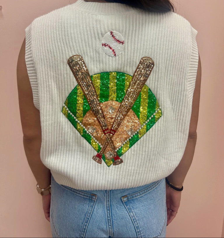 SAMPLE- White & Burnt Queen of Diamonds Baseball Sweater Tank