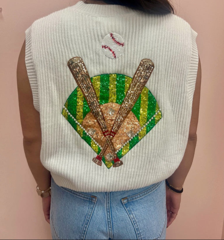 SAMPLE- White & Pink Queen of Diamonds Baseball Sweater Tank