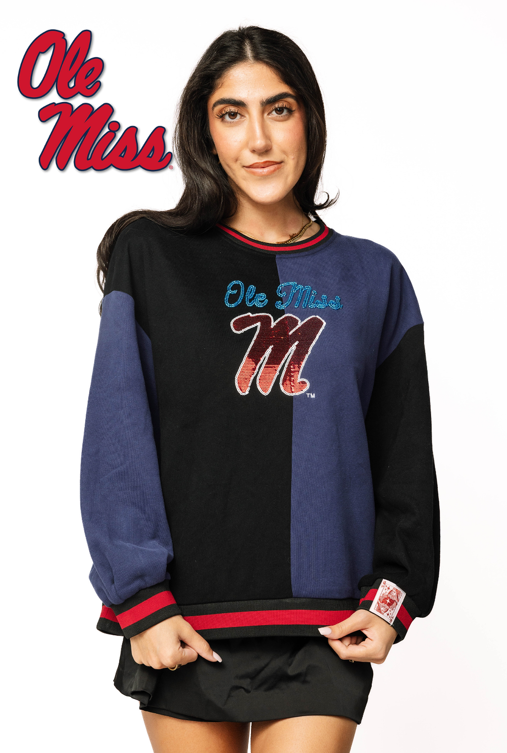 Licensed Sample - Ole Miss Black Colorblock Sweatshirt