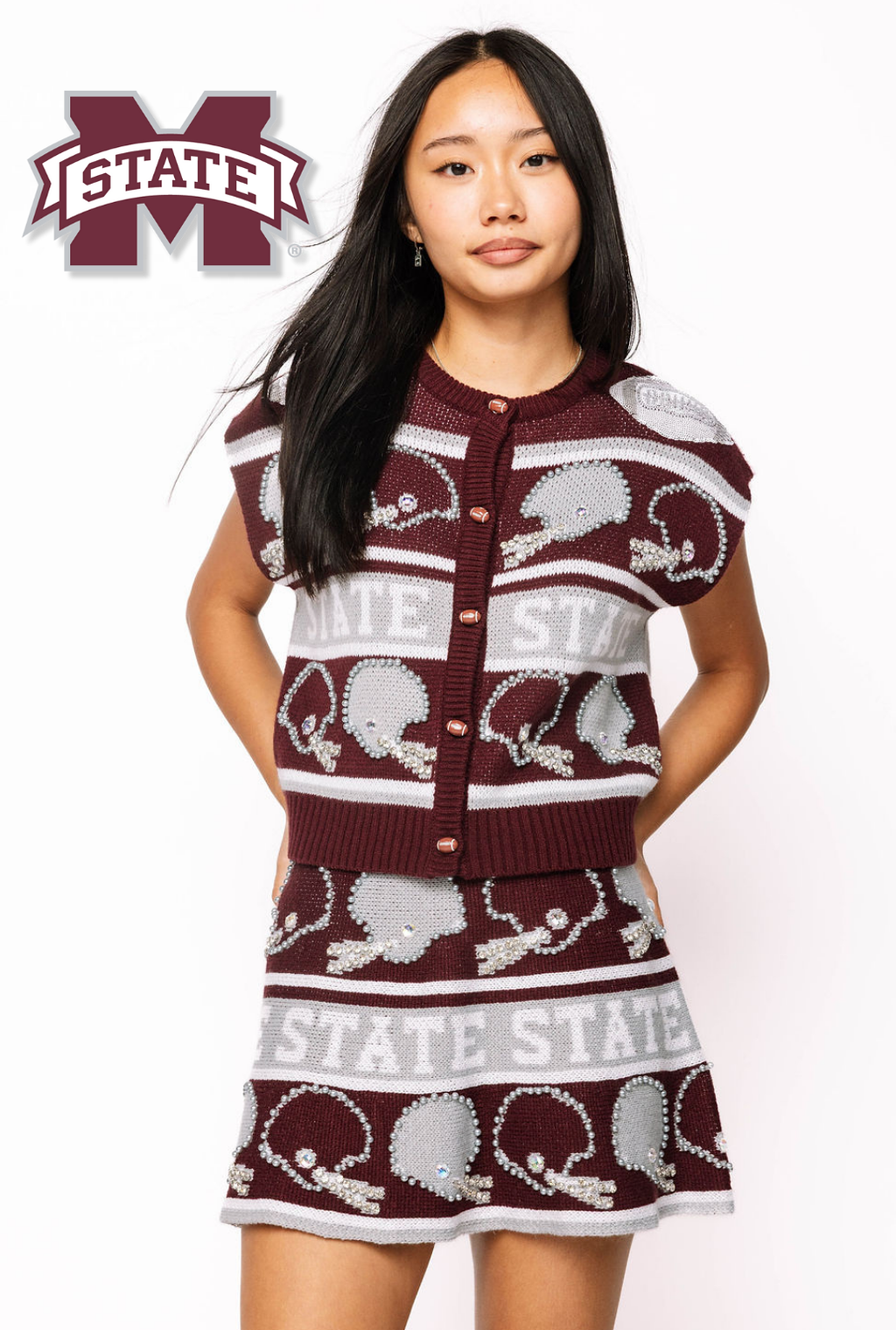 Licensed Sample - Miss State Vintage Football Helmet Stripe Vest and Skirt Set