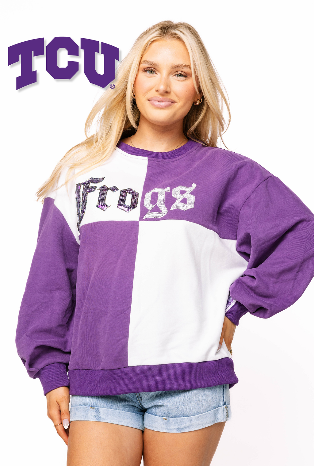 Licensed Sample - TCU Medieval Font Checker Sweatshirt