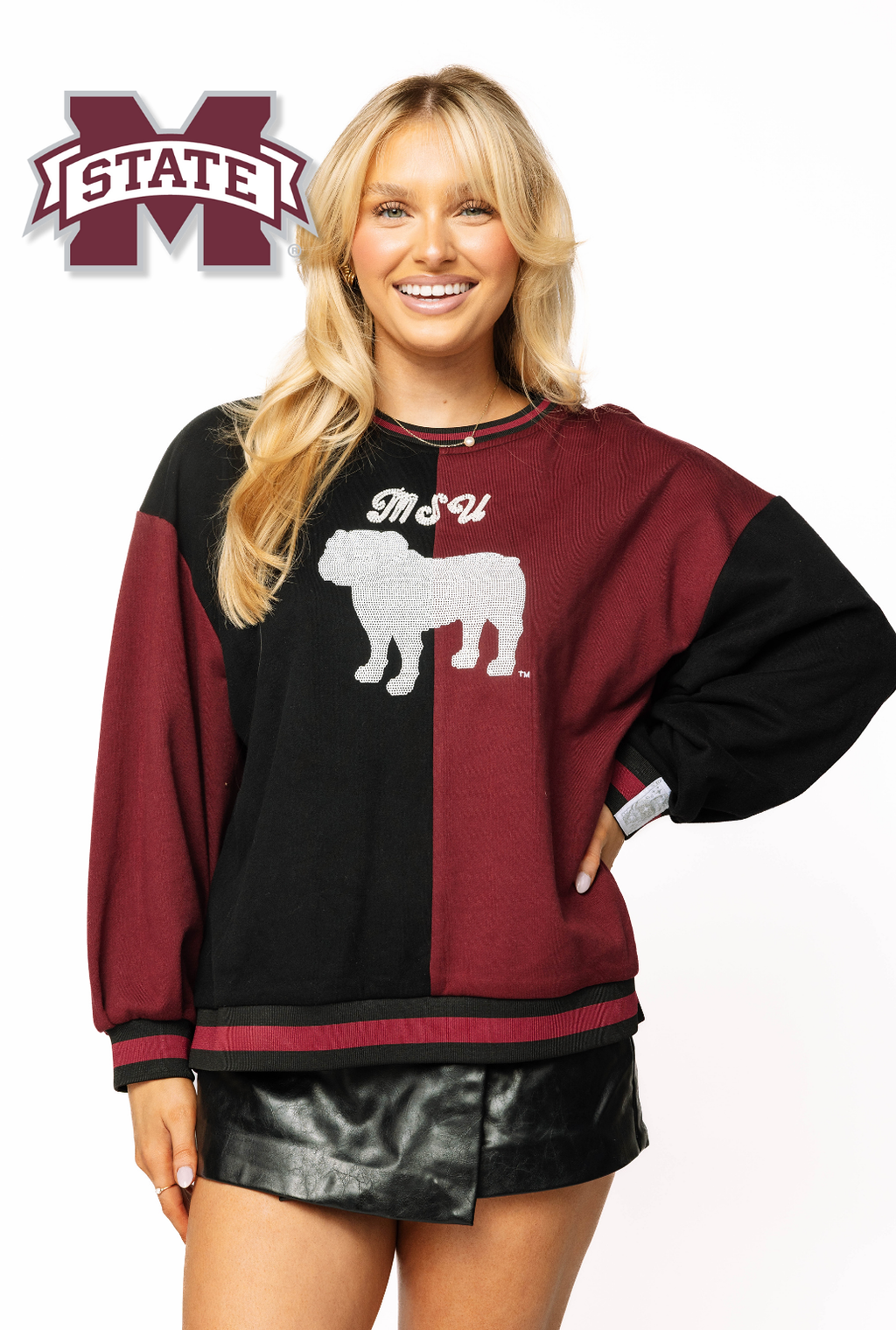 Licensed Sample - Miss State Black Colorblock Sweatshirt