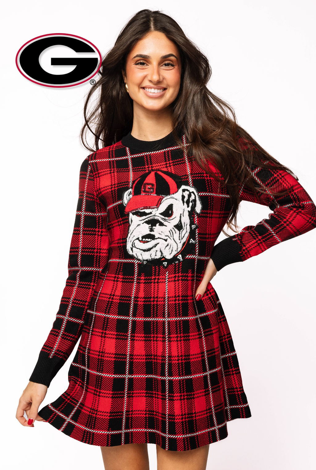 Licensed Sample - Georgia Plaid Mascot Sweater Dress