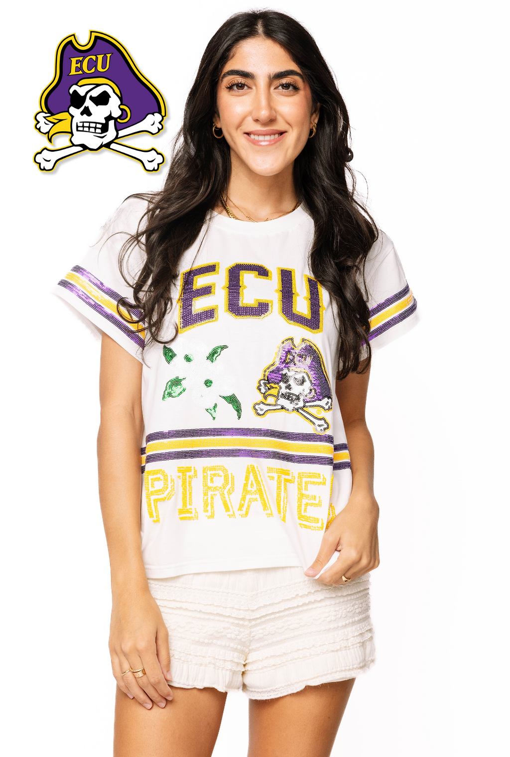 Licensed Sample - ECU Mascot Sequin Flower Tee