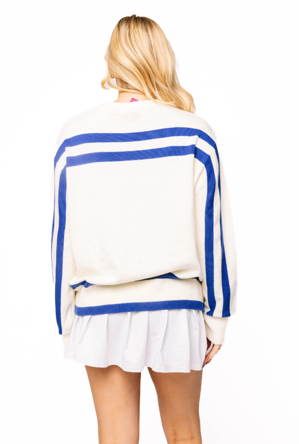 Licensed Sample -  White & Royal 'Gators' Stripe Long Sleeve Sweater